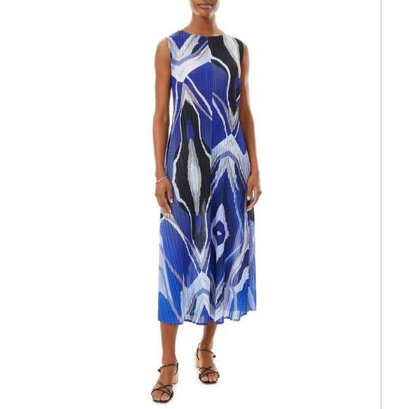 Ming Wang abstract pleated blue midi dress - Picture 2 of 13